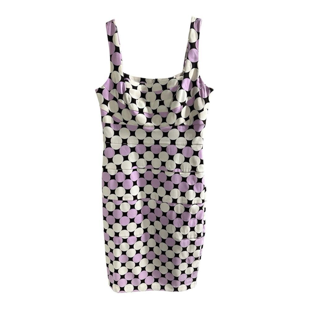 Sangria Dot Mid Length Dress Slim Square Neck Thick Strap Size 6 Purple‎ Brown